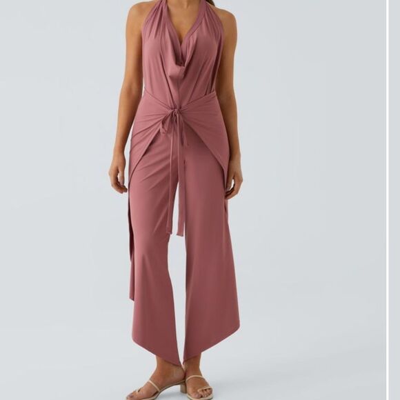 Halara High Waisted Tie Front Split Hem Palazzo Wide Leg Flowy PANT XS NWOT - Picture 15 of 16